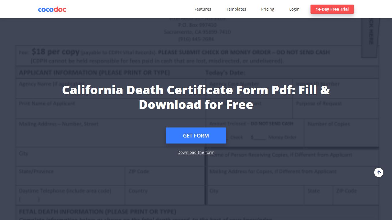 California Death Certificate Form Pdf: Fill & Download for Free - CocoDoc