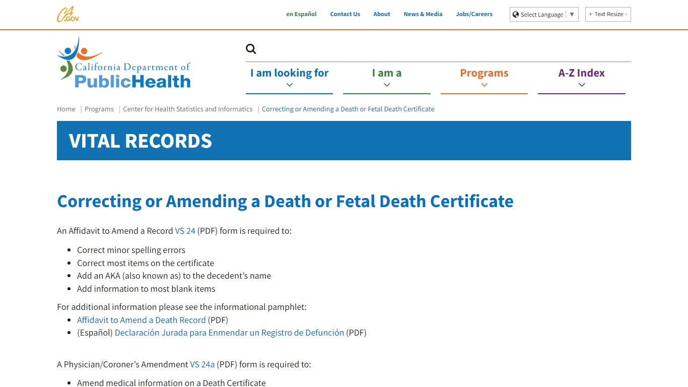 Correcting or Amending a Death or Fetal Death Certificate - California